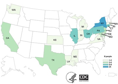 People infected with the outbreak strain of Salmonella Agbeni by state of residence.