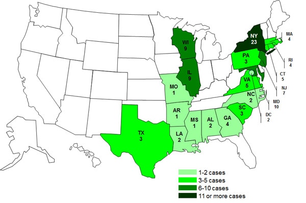 Case Count April 5, 2012: Persons infected with the outbreak strains of Salmonella Bareilly and Salmonella Nchanga, by State 7-6-2012