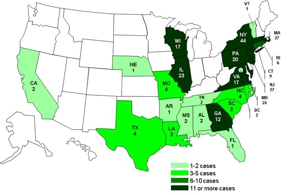 Case Count May 1, 2012: Persons infected with the outbreak strains of Salmonella Bareilly and Salmonella Nchanga, by State 7-6-2012