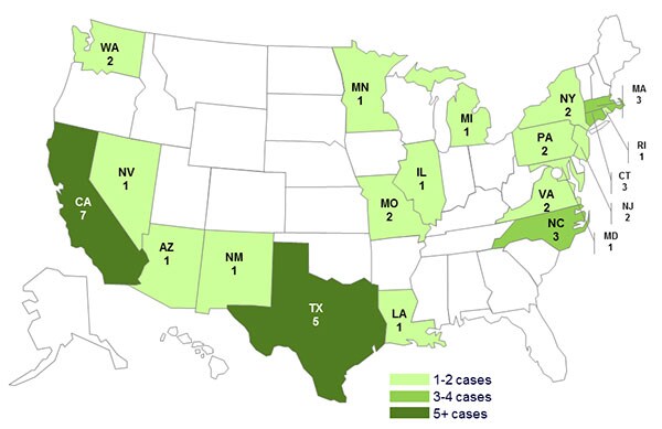 Final Case Count Map: Persons infected with the outbreak strain of Salmonella Bredeney, by State