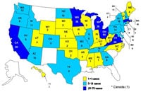 Personas infectadas por el brote de la cepa de Salmonella Typhimurium, Estados Unidos, por estado, 1 de septiembre del 2008 al 18 de enero del 2009