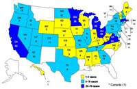 Personas infectadas por el brote de la cepa de Salmonella Typhimurium, Estados Unidos, por estado, 1 de septiembre del 2008 al 19 de enero del 2009