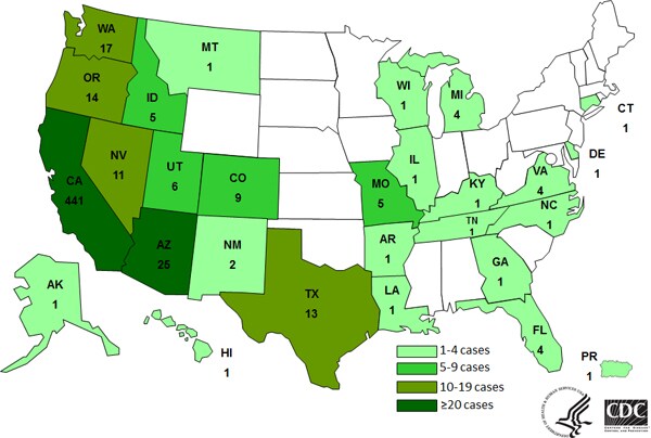 5-27-2013 Case Count Map: Persons infected with the outbreak strain of Salmonella Heidelberg, by State