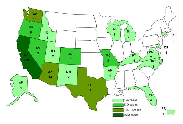 10-30-2013 Case Count Map: Persons infected with the outbreak strain of Salmonella Heidelberg, by State