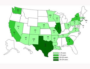 Persons infected with the outbreak strain of Salmonella Agona, by state*