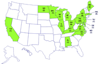 States with Outbreak-Associated Cases of Salmonella Schwarzengrund, January 1, 2006 - September 4, 2007 (62 cases)