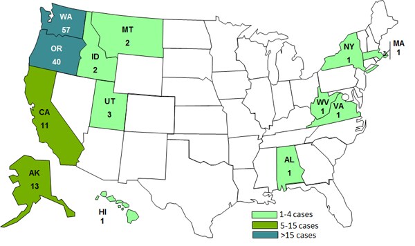 Persons infected with the outbreak strain of Salmonella Braenderup, by State