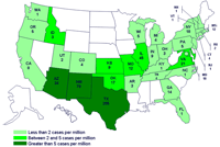 States with persons with the outbreak strain of Salmonella Saintpaul, by state of residence