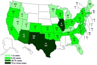 States with persons with the outbreak strain of Salmonella Saintpaul, by state of residence