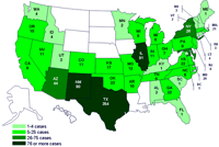 Persons infected with the outbreak strain of Salmonella Saintpaul, United States, by state, as of 9pm EST July 1, 2008