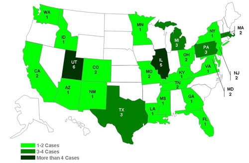 Persons Infected with the Outbreak Strain of Salmonella Typhimurium, United States, by State, as of December 7, 2009