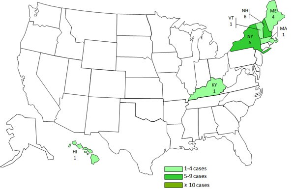 Infected with Salmonella Typhimurium, United States, by state, as of December 19, 2011