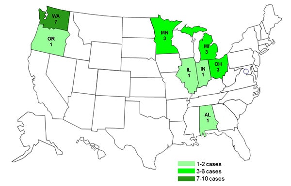Persons infected with the outbreak strain of Salmonella Typhimurium, by State