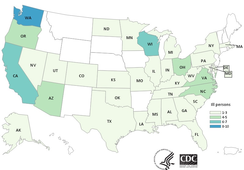 People infected with the outbreak strain of Salmonella, by state of residence, as of March 14, 2018