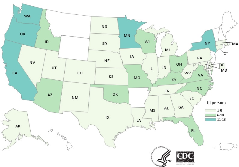 People infected with the outbreak strain of Salmonella I 4,[5],12:b:- by state of residence.