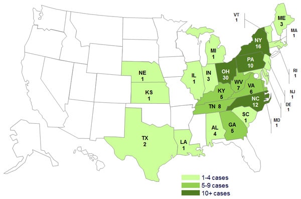 June 5, 2012: Persons infected with the outbreak strains of Salmonella Infantis, Newport, and Lille, by State