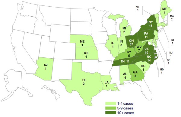 July 11, 2012: Persons infected with the outbreak strains of Salmonella Infantis, Newport, and Lille, by State