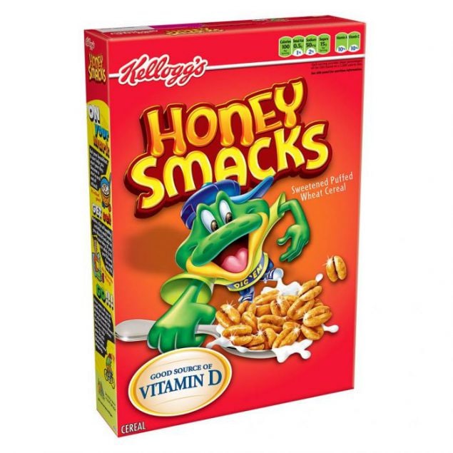 Caja de cereal Honey Smacks de Kellogg’s.
