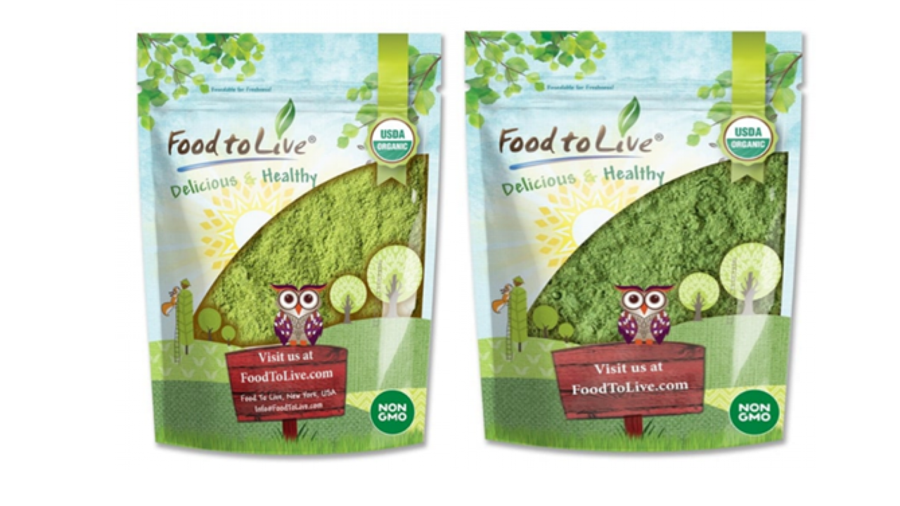 Bag of Food to Live Organic Supergreens Powder Mix and Food to Live Organic Moringa Leaf Powder