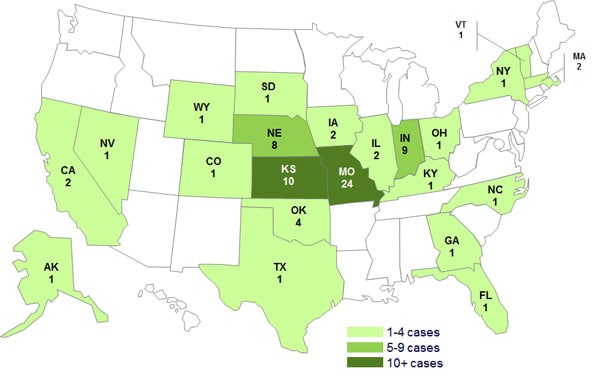 July 26, 2012: Persons infected with the outbreak strain of Salmonella Montevideo, by State