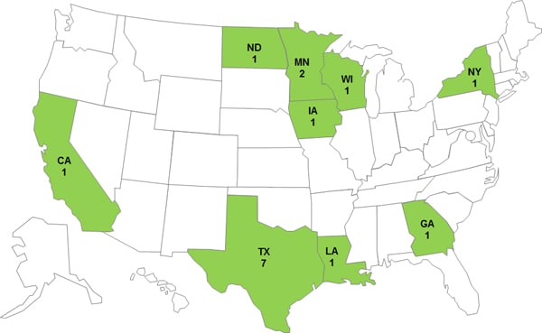 Final Case Count Map: Persons infected with the outbreak strains of Salmonella Montevideo or Salmonella Mbandaka, by State