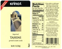 Product label from Krinos brand tahini sesame paste.