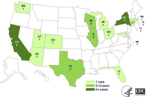 Persons infected with the outbreak strain of Salmonella Newport, Hartford, and Oranienburg by state, by state as of August 11, 2014