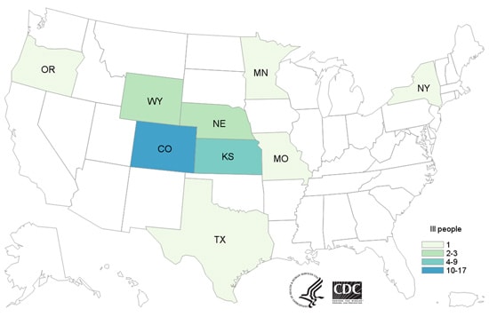 People infected with the outbreak strains of Salmonella Reading or Salmonella Abony, by state of residence, as of September 30, 2016