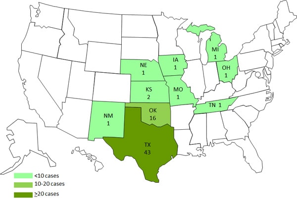 Final Case Count Map: Persons infected with the outbreak strain of Salmonella Enteritidis, by state of residence, as of January 17, 2012 (n=68)