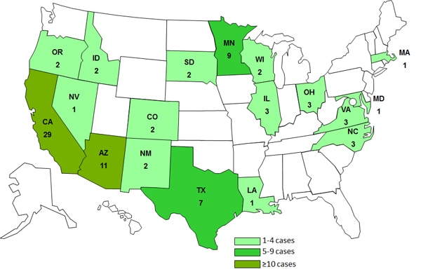 Final Case Count Map: Persons infected with the outbreak strain of Salmonella Saintpaul, by State