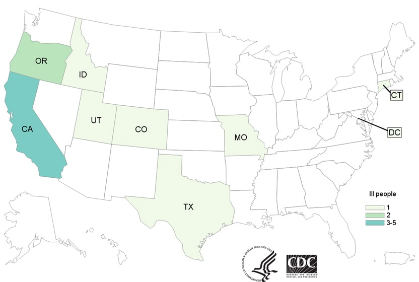 People infected with the outbreak strain of Salmonella, by state of residence, as of May 17, 2018