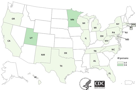 People infected with the outbreak strain of Salmonella Virchow, by state of residence