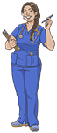 Woman public health nurse standing holding board and pen.