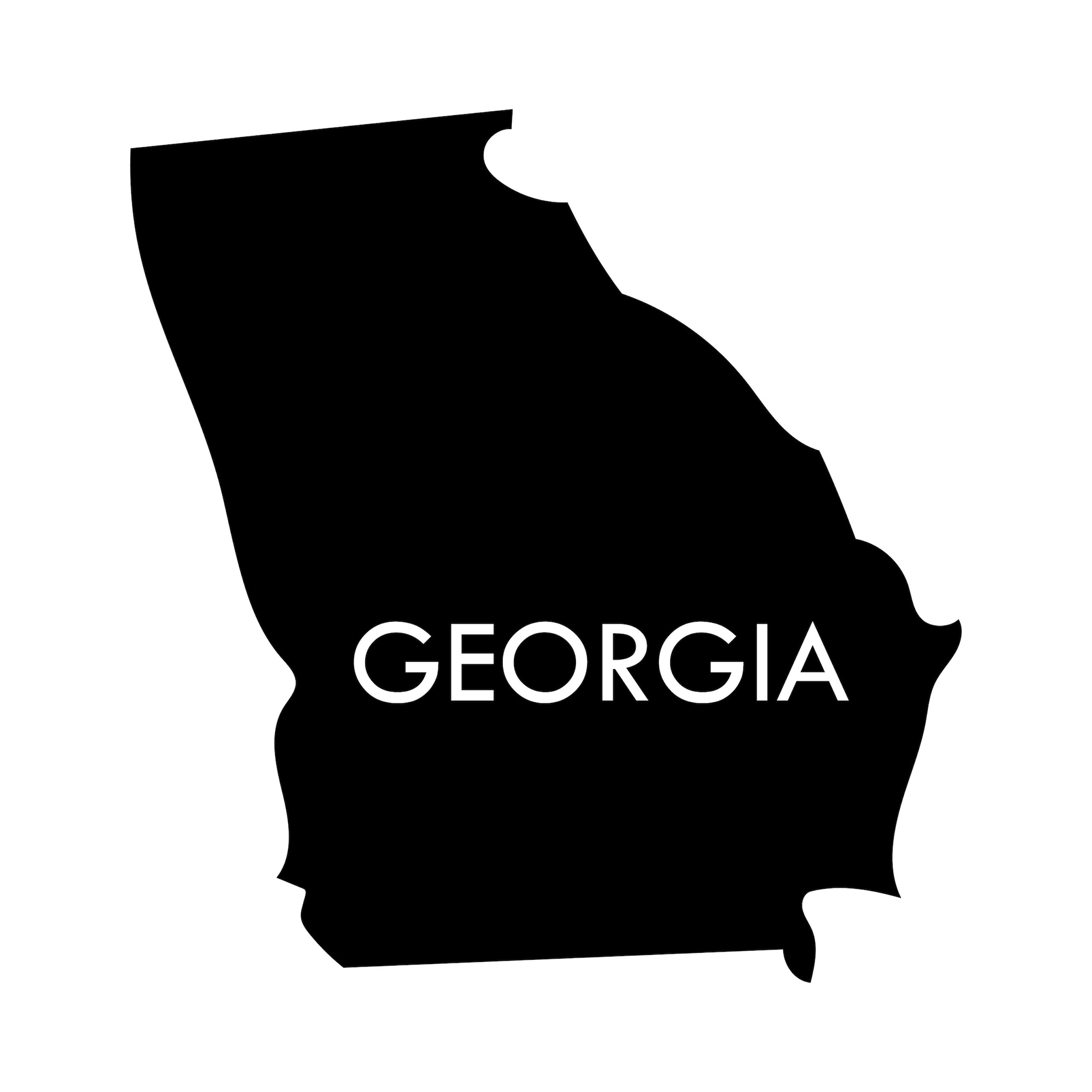 Georgia state shaded black with white text saying Georgia.