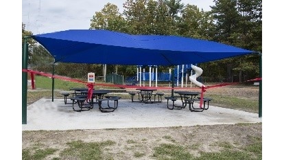 A free-standing shade structure at the Albert Bean Elementary School in Pine Hill, New Jersey