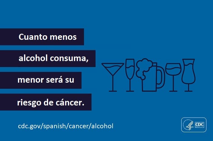 Cuanto menos alcohol consuma, menor será su riesgo de cáncer. cdc.gov/spanish/cancer/alcohol/
