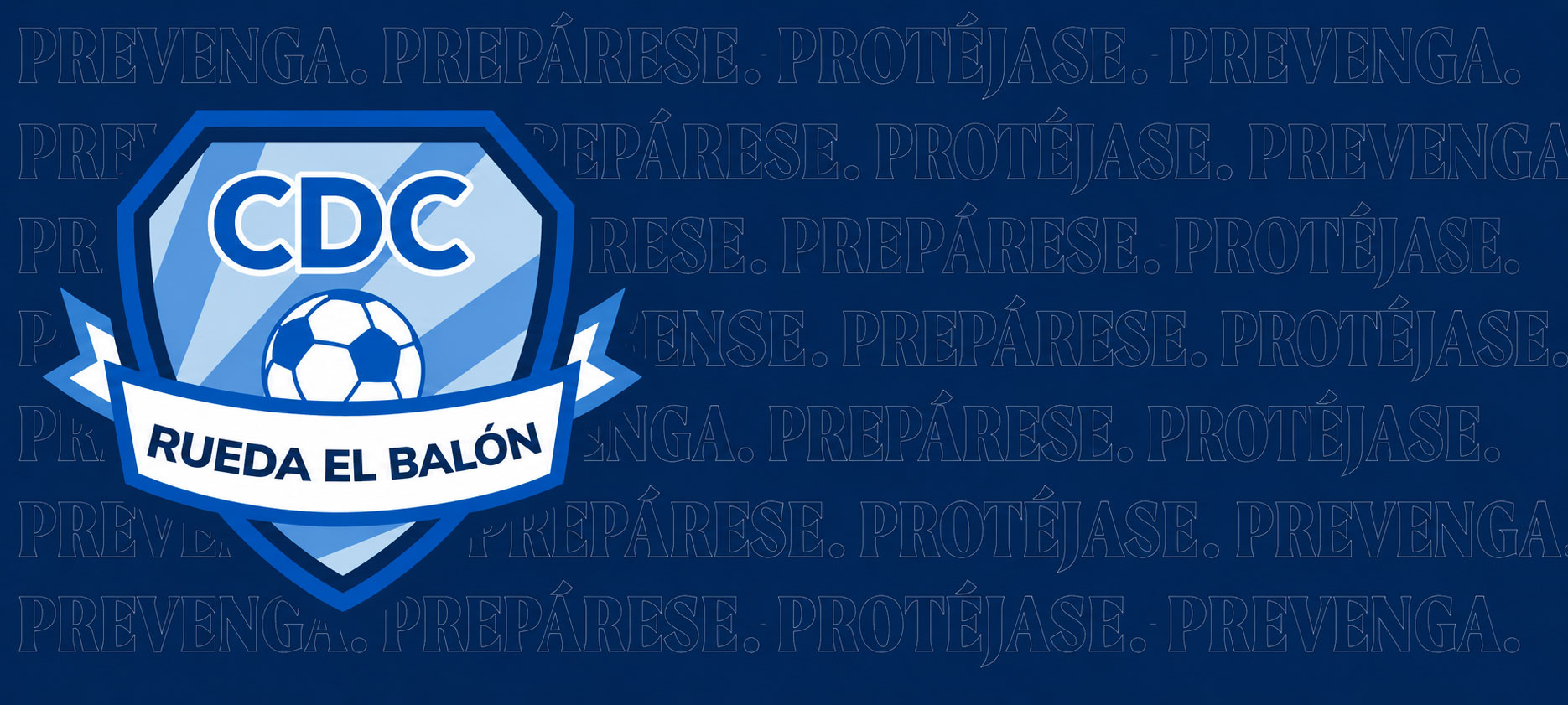 Logotipo de escudo de CDC con un balón de fútbol y la frase "rueda el balón ".
