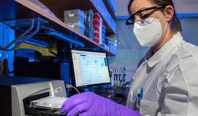 Una cient&iacute;fica trabajando en un laboratorio.