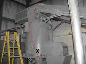 Densifier in which fatality occured. The rotor blade is located inside the Densifier.
