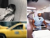 trabajador cansado, taxi, trabajador de salud