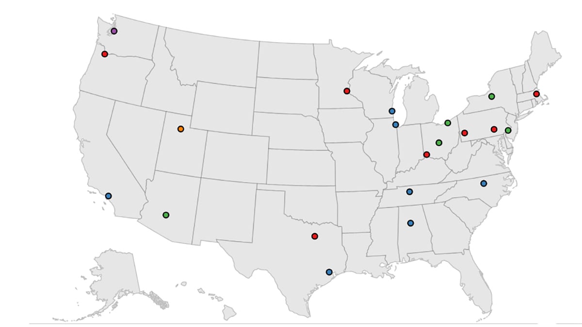 U.S. Map showing spina bifida clinic locations