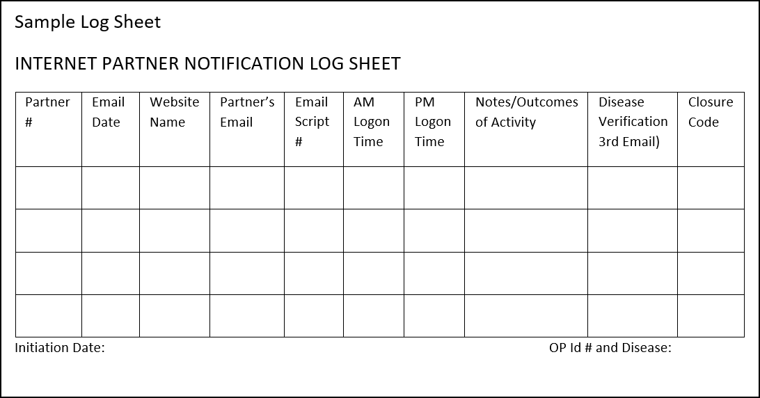 A sample log sheet.