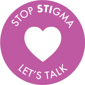 Stop Stigma, Let's Talk badge purple