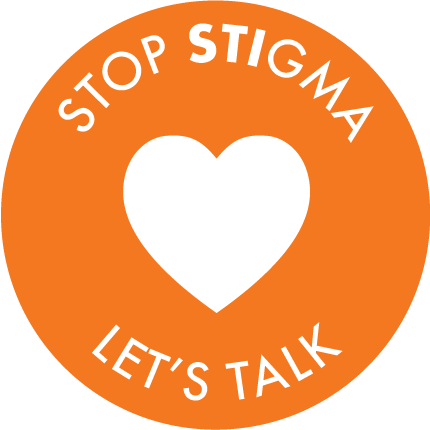 Stop Stigma, Let's Talk badge orange