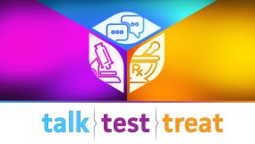 Talk. Test. Treat. Social Media banner graphic.