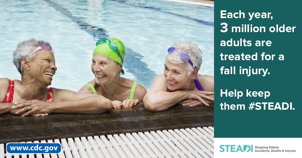 Each year, 3 million older adults are treated for a fall injury. Help keep them #STEADI. www.cdc.gov