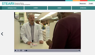 Screen shot of the STEADI Pharmacist training