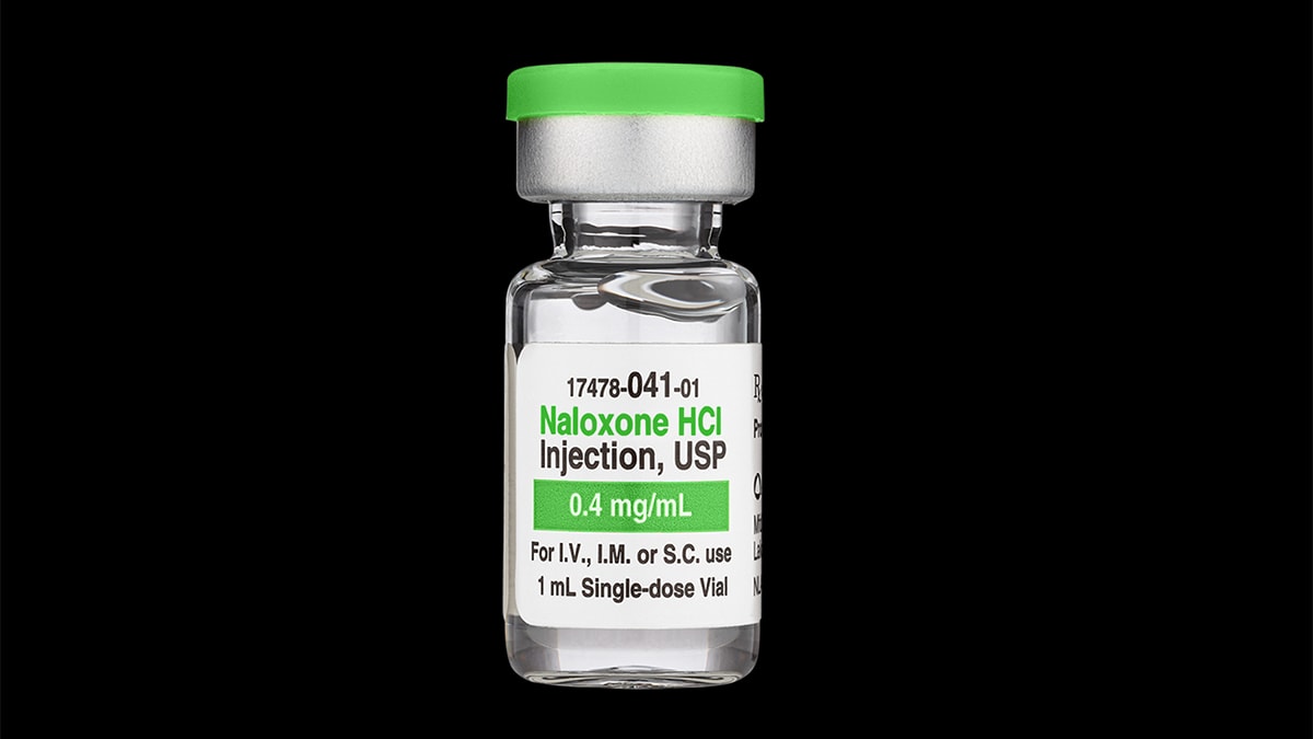 Bottle of injectable naloxone.