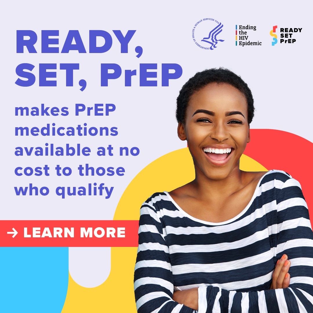 Image displays women smiling with her arms crossed - READY, SET, PrEP