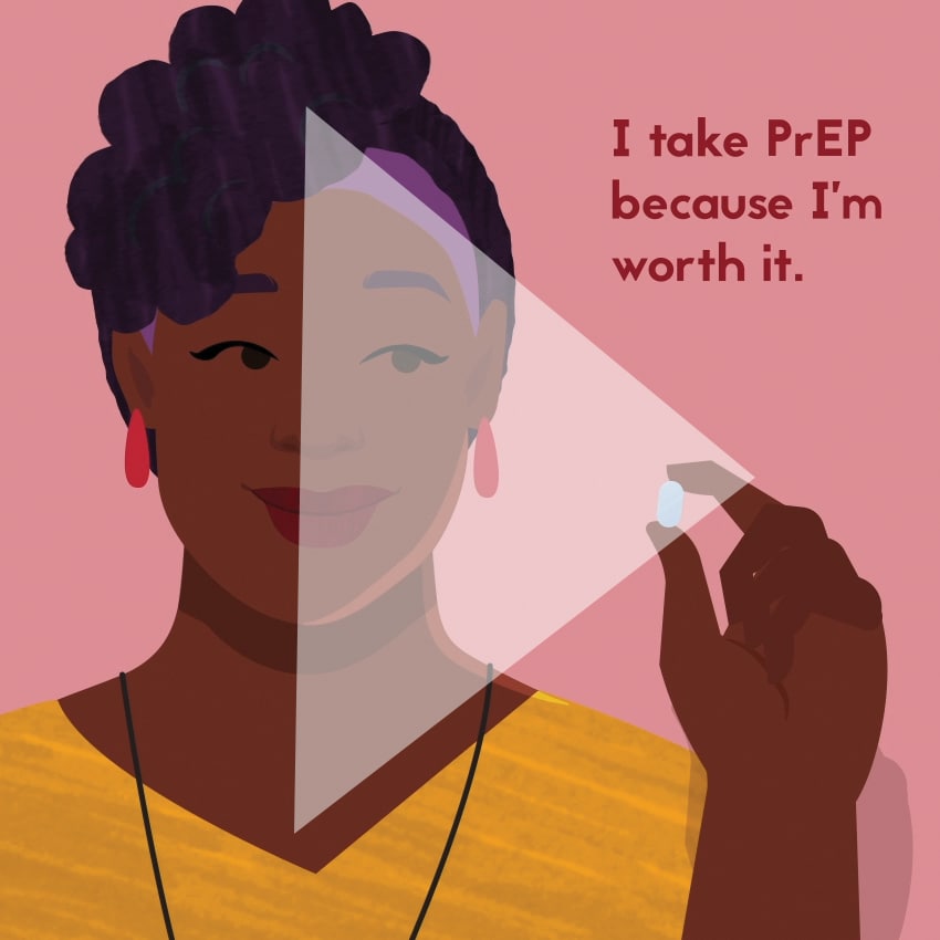 Image of Black woman holding a PrEP pill